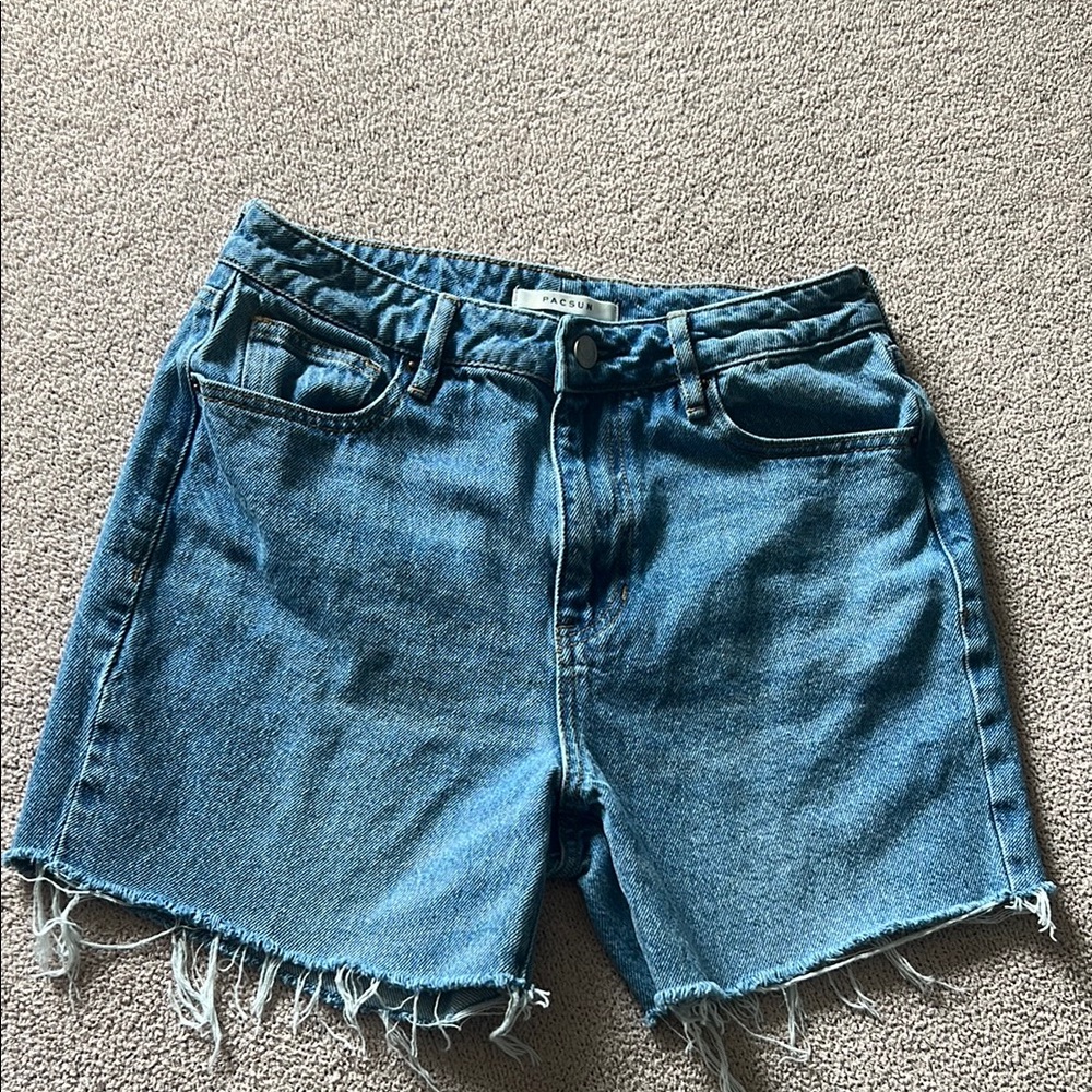 PacSun Women's Blue Denim Cut Off Shorts - Mom Jean/High Waisted Style